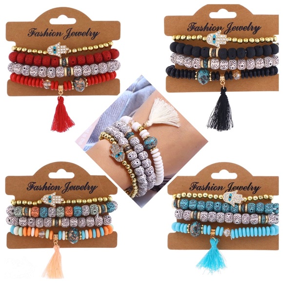 Slyisom Jewelry - ✨NEW 4pc boho bodhi bead hamsa tassel bracelet set
